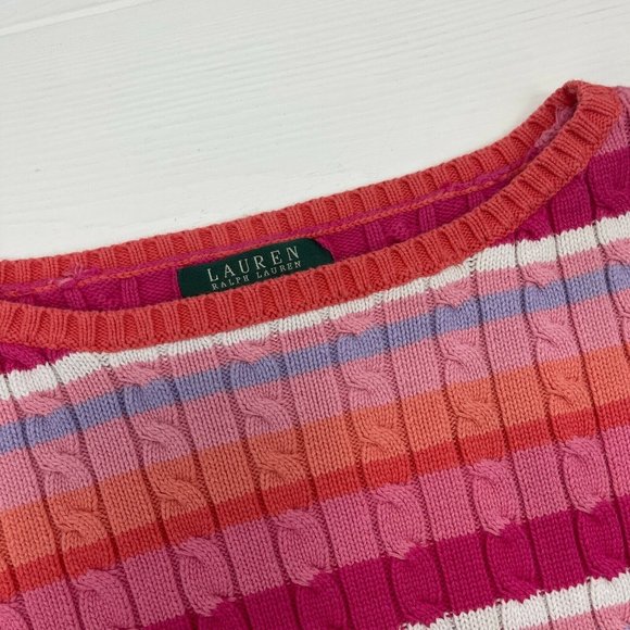 Lauren Ralph Lauren Pink Striped Long Sleeve 100% Cotton Pullover Women's Sz S - Picture 2 of 8